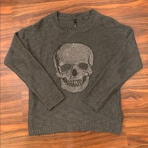 Dark Gray Elan Sweater w/ Rhinestone Skull